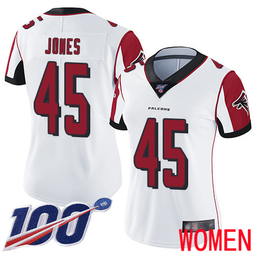 Atlanta Falcons Limited White Women Deion Jones Road Jersey NFL Football #45 100th Season Vapor Untouchable